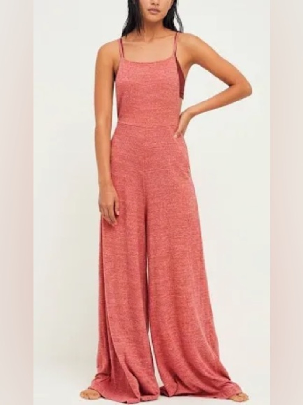 Free People FP Beach Morning Stroll Wide Leg Jumpsuit Rust Red XS